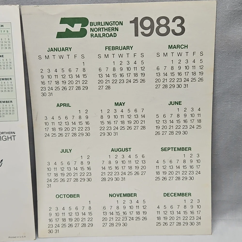 1979 Burlington Northern 1983 Burlington Northern Railroad Calendar